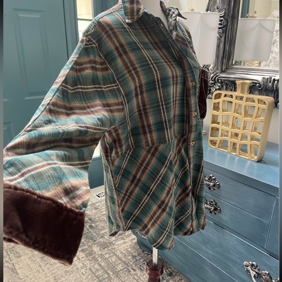 NWT Urban Outfitters BDG Patchwork Brown/Green Plaid Velvet Oversized Women’s M - Picture 4 of 13